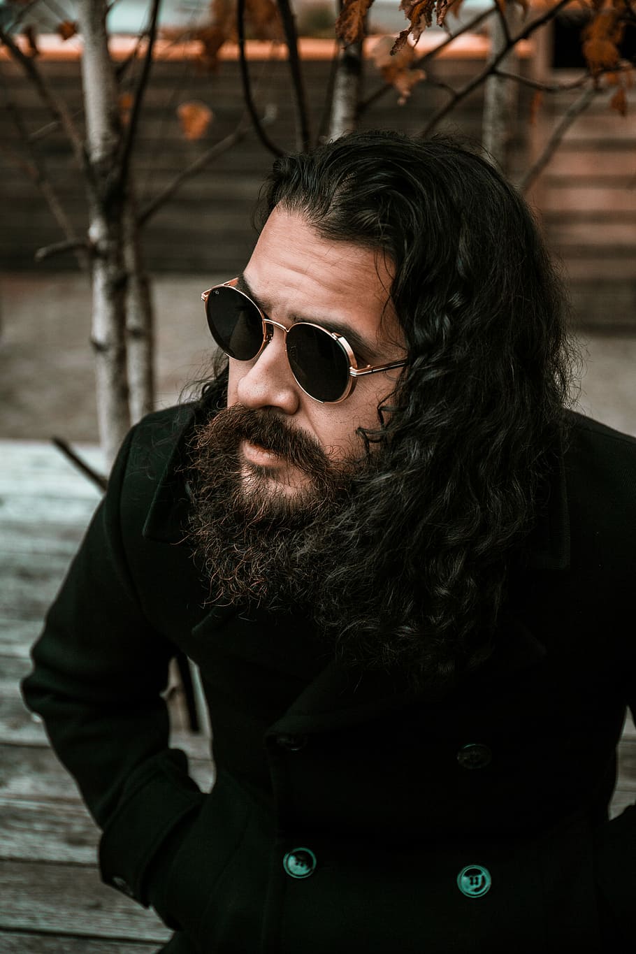 man in black jacket, male, face, beard, portrait, one person HD wallpaper