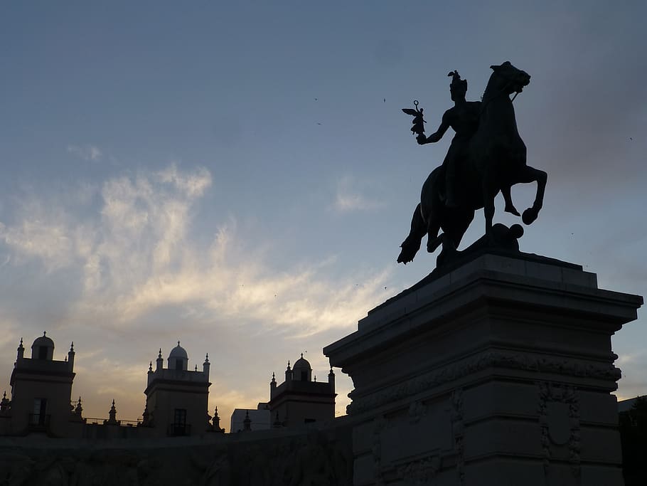 spain, architecture, monument, evening, sculpture, statue, sky HD wallpaper