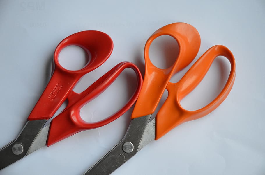 scissors, orange, fiskars, studio shot, indoors, group of objects HD wallpaper