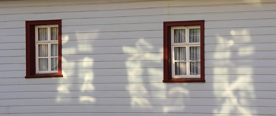 window, vacation, light, white, red, timber façade, home, mirroring HD wallpaper