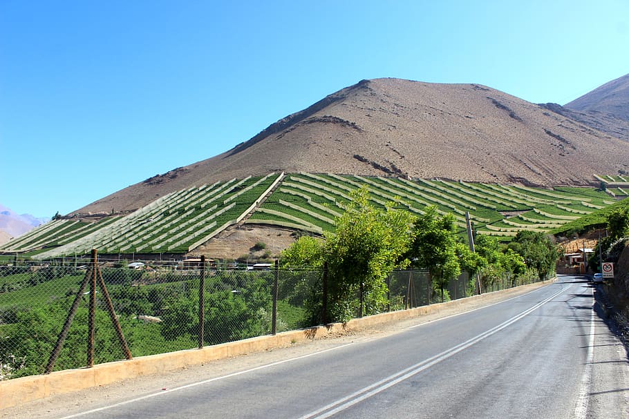 mountain, chile, elqui, pisco, road, transportation, sky, nature HD wallpaper