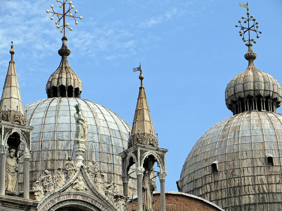 closeup photo of cathedral, italy, venice, st-marc, domes, pinnacles HD wallpaper