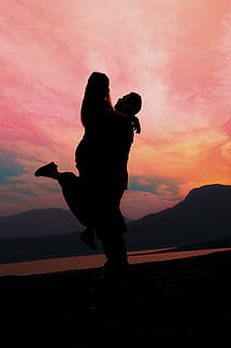 HD wallpaper: silhouette photo of man carrying woman near mountain, couple  | Wallpaper Flare