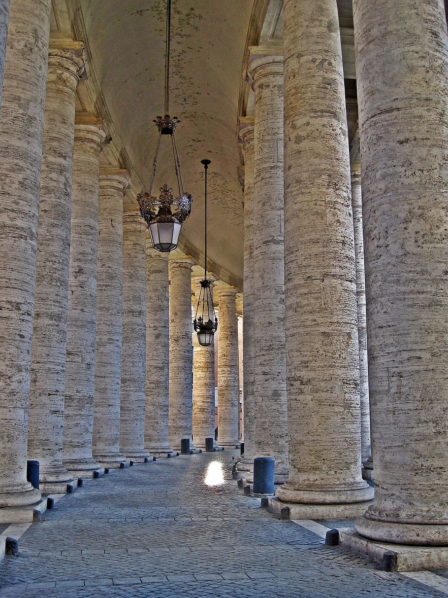 rome, italy, st peters square, colonnade, columns, pillars, HD wallpaper