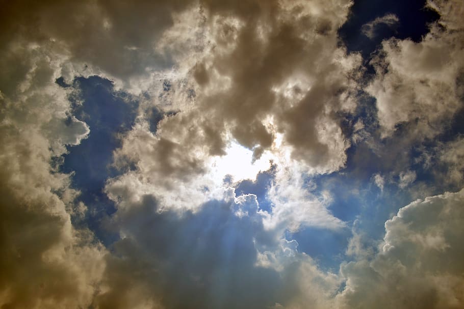 cloud, sky, sun, sun light, miracle, beautiful, dark, bright HD wallpaper