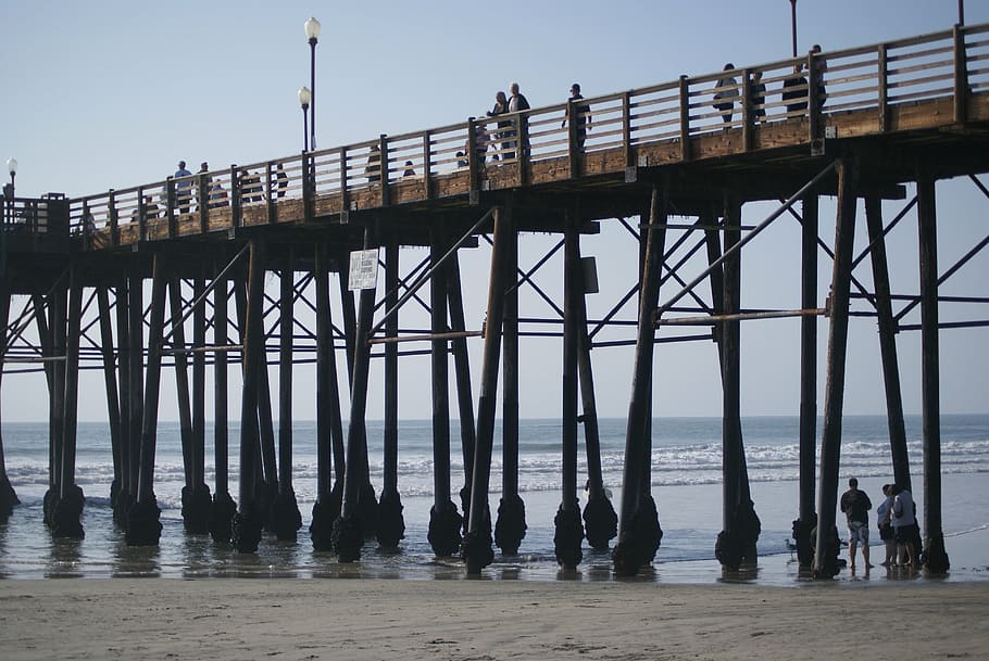 pier, beach, ocean, water, nature, blue, scenic, outdoors, shore HD wallpaper