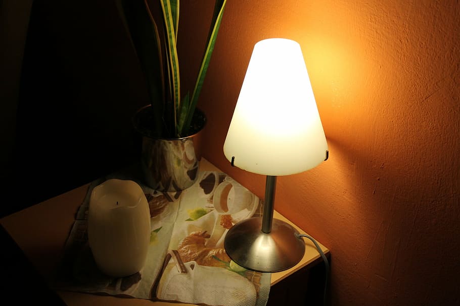 bedside table, night table lamp, light, lighting, ambience HD wallpaper