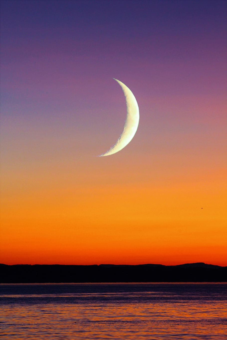photo of half-moon, sunset, beach, landscape, sky, nature, evening, HD wallpaper