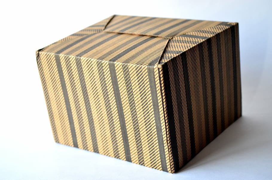 brown and black striped box, cardboard box, gift, package, isolated, HD wallpaper