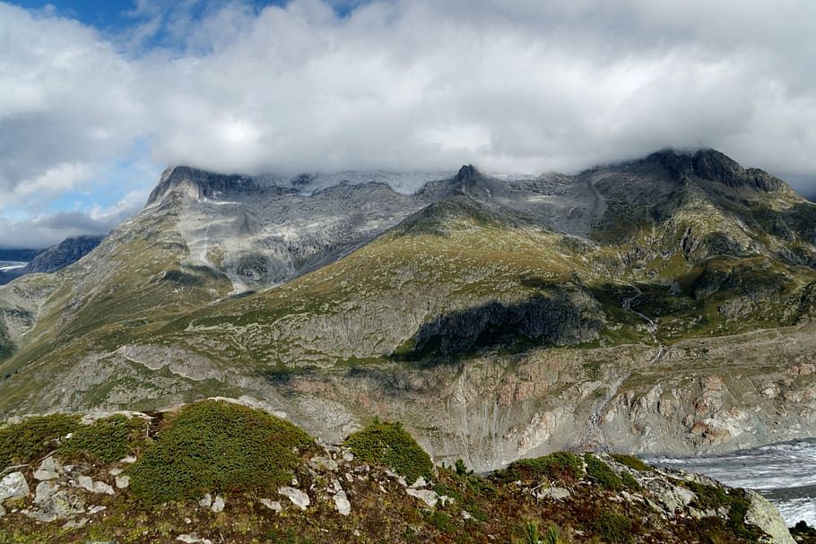aletsch glacier, switzerland, valais, jungfrau region, mountain, HD wallpaper
