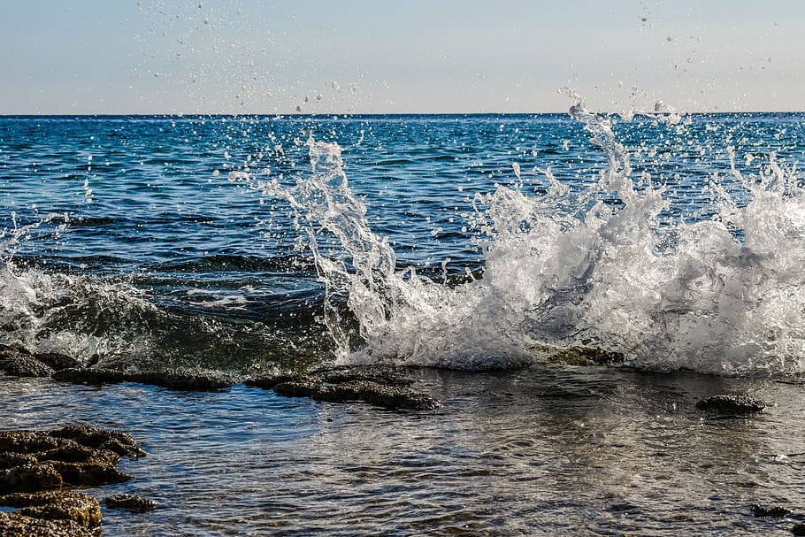 wave, splash, smashing, spray, foam, drops, water, liquid, sea HD wallpaper