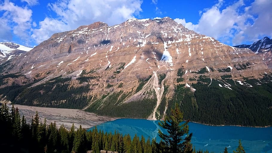 nature, mountain, snow, sky, peyto lake, icefields parkway, HD wallpaper