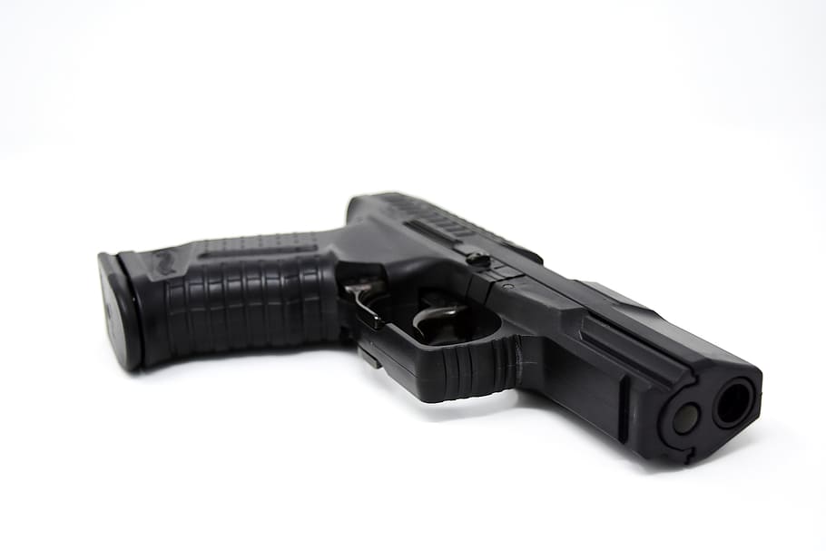 black semi-automatic pistol, sport, airsoft, weapon, target, crime, HD wallpaper