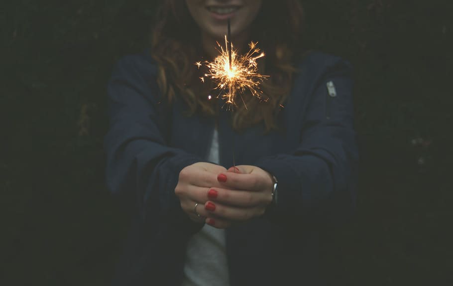 image contains woman holing lit sparkler, fire - Natural Phenomenon HD wallpaper