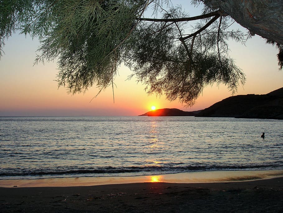 kythnos, beach, sunset, cyclades, greece, water, sky, beauty in nature
