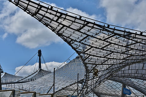 white frame building, olympic stadium, architecture, glass roof HD wallpaper