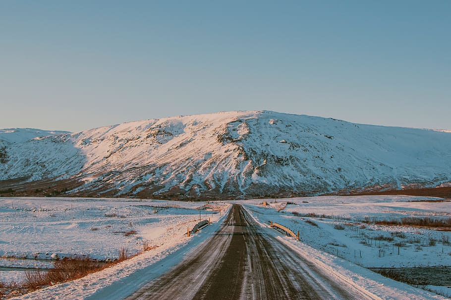 road, path, snow, winter, highland, mountain, landscape, cloud HD wallpaper