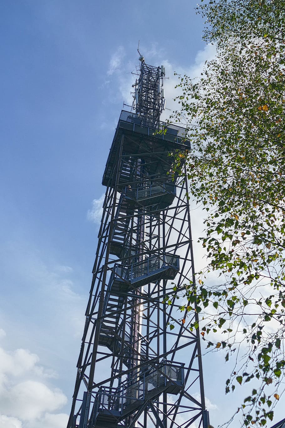 Radio Tower, Viewpoint, Forest, showing, nature, tree, clouds HD wallpaper