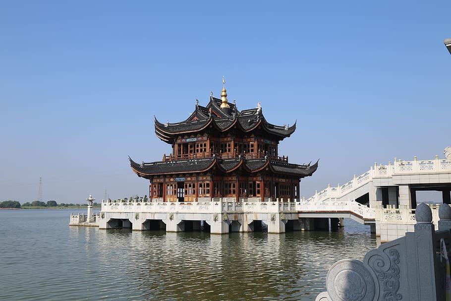 brown and black temple at daytime, the scenery, building, dragon HD wallpaper