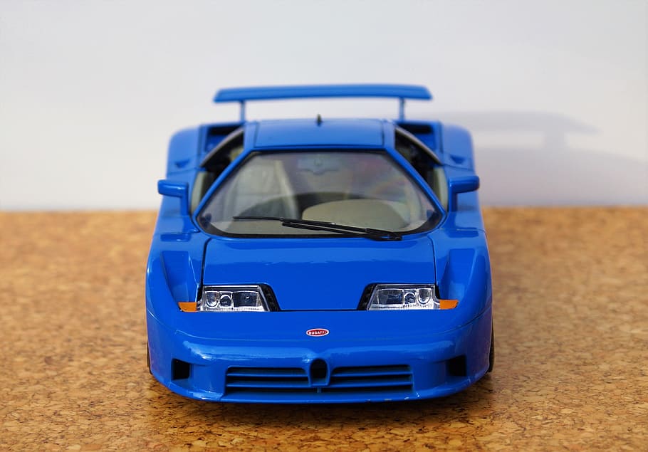 Model Car, Bugatti, Auto, oldtimer, toys, sports car, blue HD wallpaper