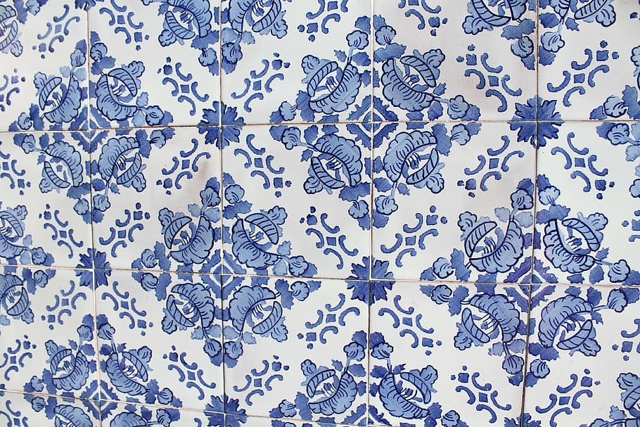 HD wallpaper: tile, azulejos, blue, pattern, backgrounds, full frame