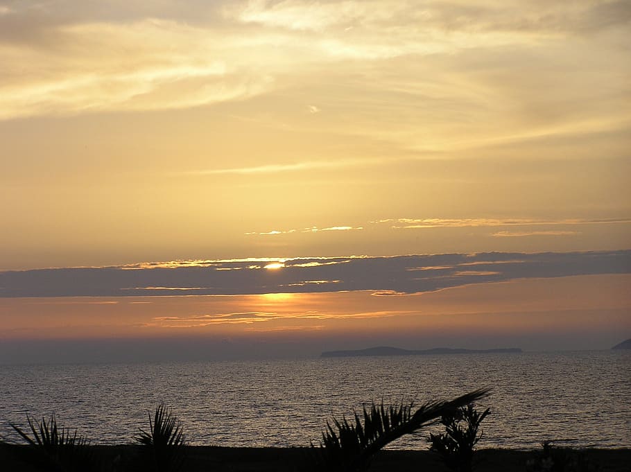 kos, greece, sunset, evening sky, island, sea, roma table, water HD wallpaper