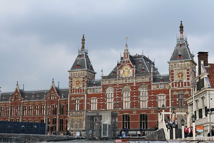 train station amsterdam, central station, building, architecture, HD wallpaper