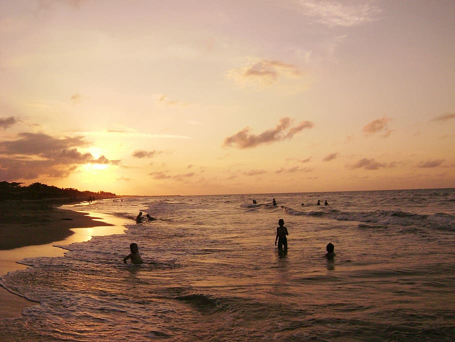 sunset, beach, dusk, sea, nature, people, outdoors, water, vacations HD wallpaper