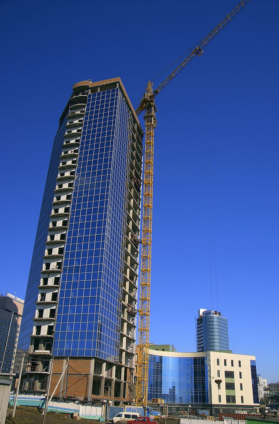City, Construction, Building, crane hoisting, jib crane, new house, HD wallpaper
