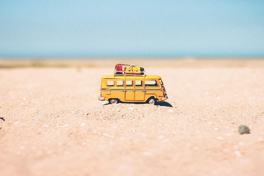 sea, landscape, nature, beach, blur, car, colors, combi, holiday HD wallpaper