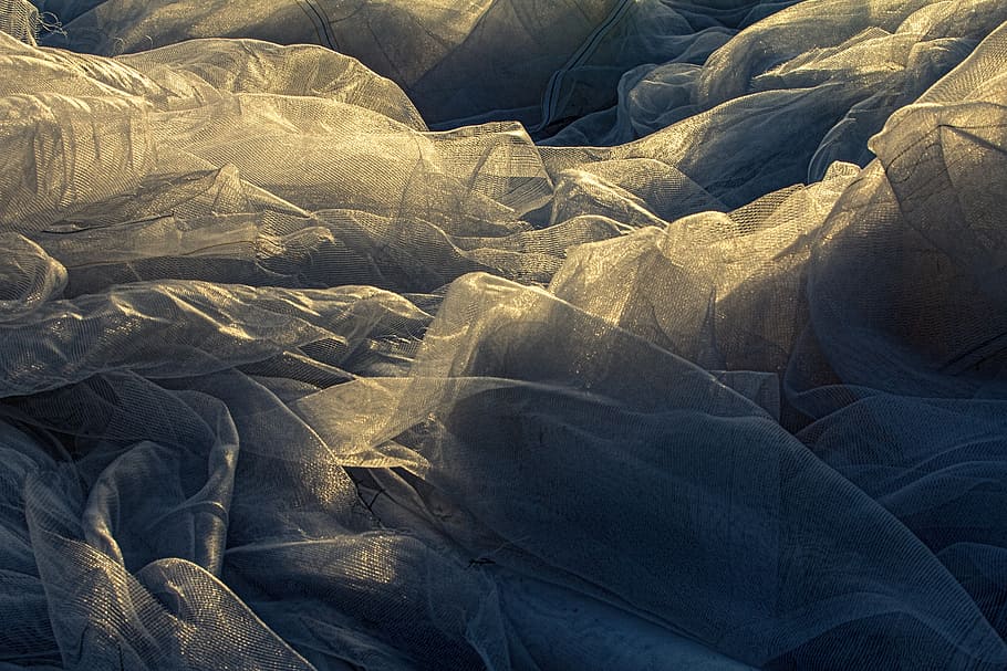 white textile, net, fabric, sun light, texture, material, mountains HD wallpaper