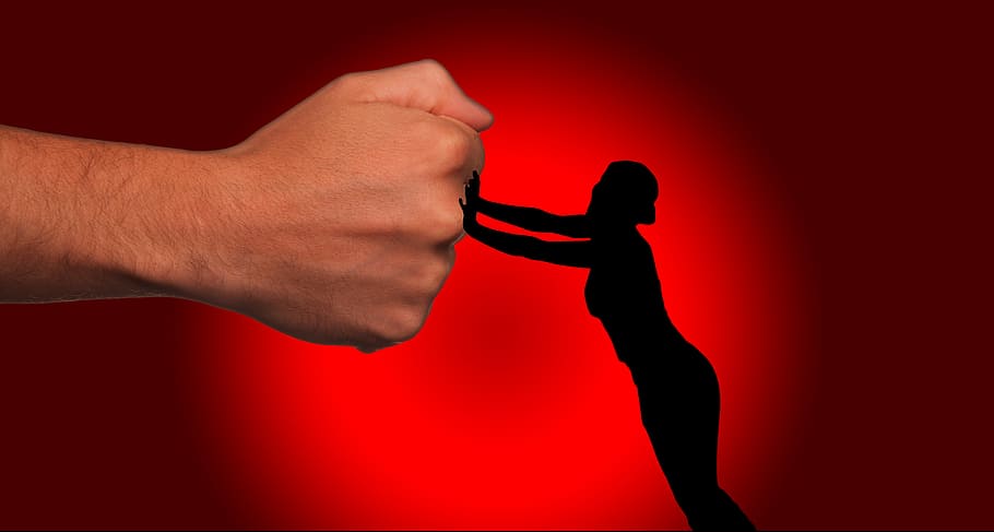silhouette of person holding person's fist, violent, against HD wallpaper