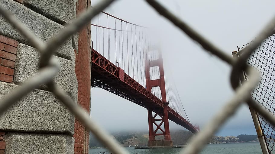 low angle photography of Golden Gate Bridge, San Francisco, Golden Bridge under white cloudy sky HD wallpaper