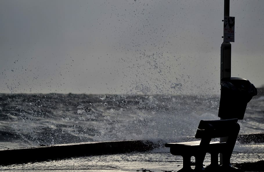 Seaside, Waves, Coast, Landscape, seashore, surf, outdoor, bench HD wallpaper