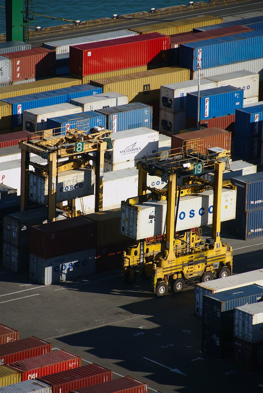 intermodal container lot, cargo, shipping, port, harbor, freight, HD wallpaper