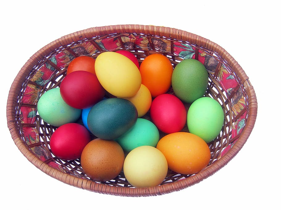 assorted-color egg lot in oval multicolored basket, easter eggs HD wallpaper