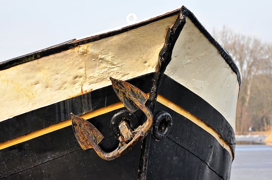white and black metal ship, anchor, bow, hull, nautical, boat HD wallpaper