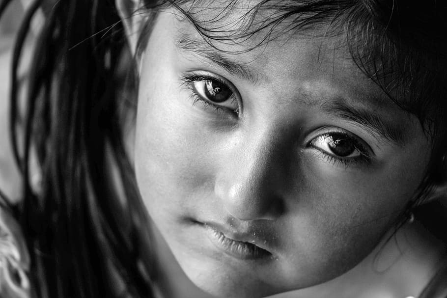 girl's face closeup photo, child, inoscence, inocent, simple HD wallpaper