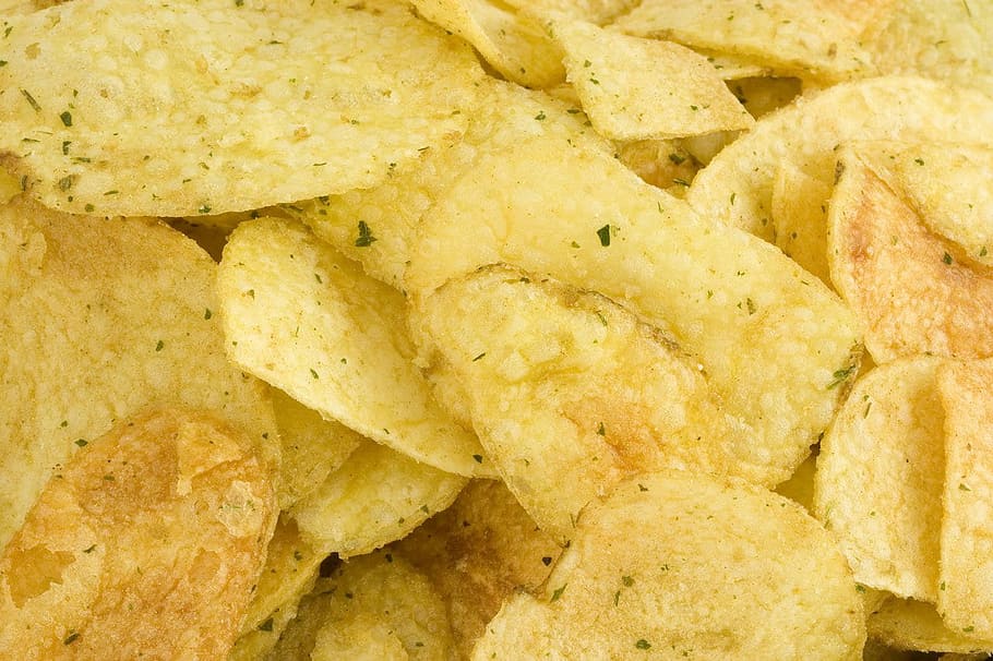 closeup photo of potato chips, crisps, yellow, background, salt HD wallpaper