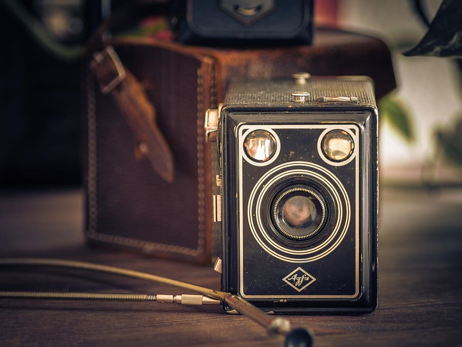 vintage black camera, box, agfa, old, retro look, nostalgia HD wallpaper