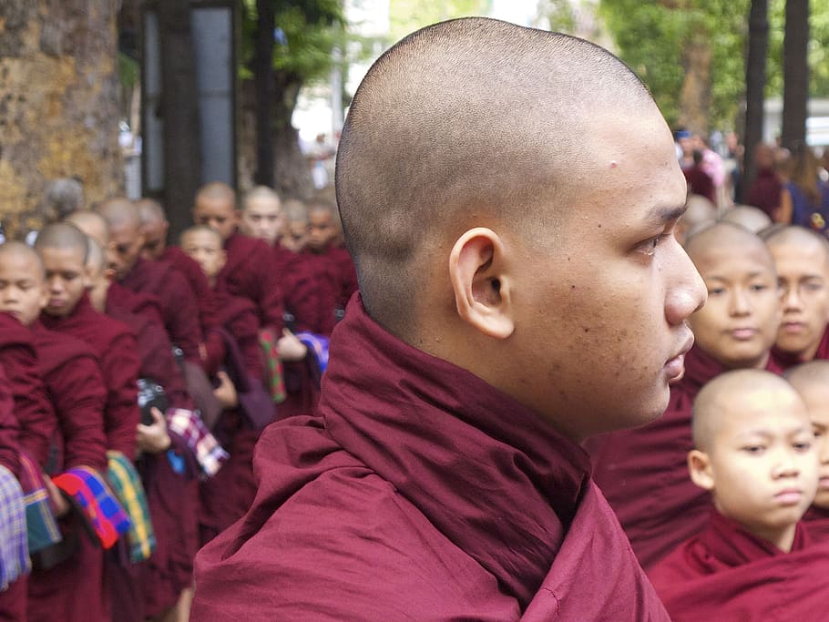 monks, buddhism, garnet, eastern, religion, real people, group of people HD wallpaper