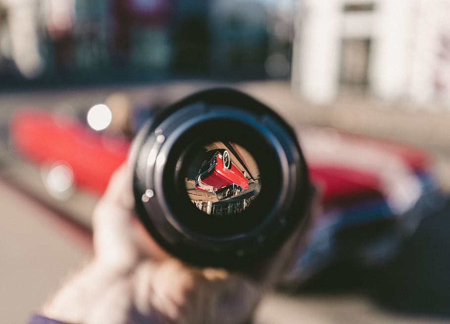 selective focus photography of round LED lens, tilt shift lens photography of red car HD wallpaper