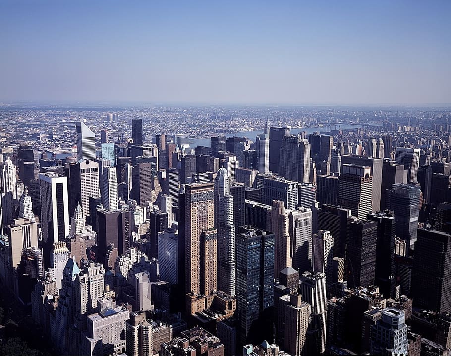 city building under blue sky, cityscape, manhattan, skyline HD wallpaper