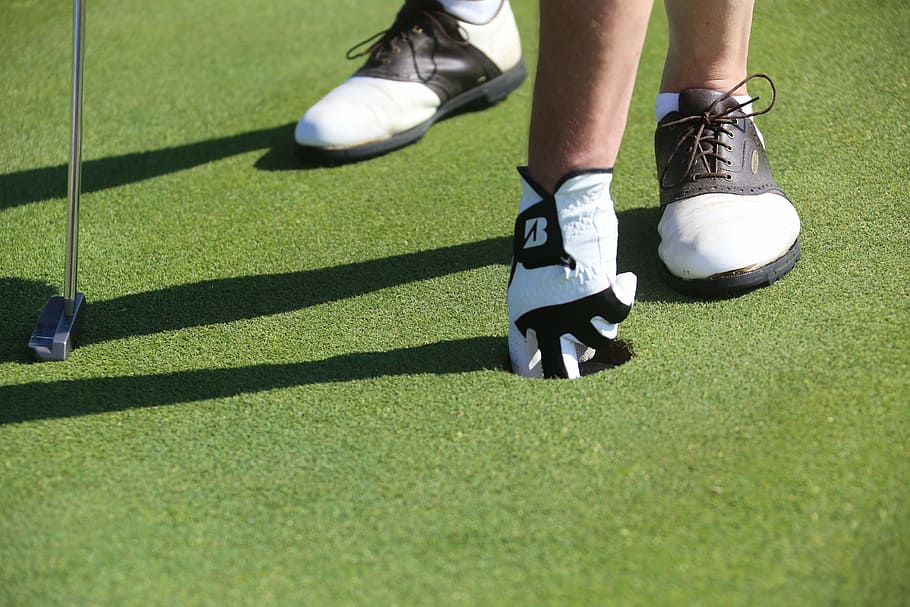 person picking ball from hole, golf, putting, green, lifestyle HD wallpaper