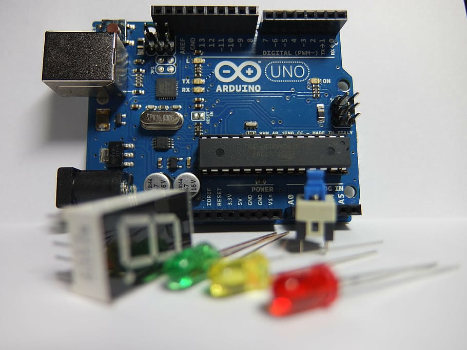 blue and black circuit board, arduino, electronics, computer, HD wallpaper