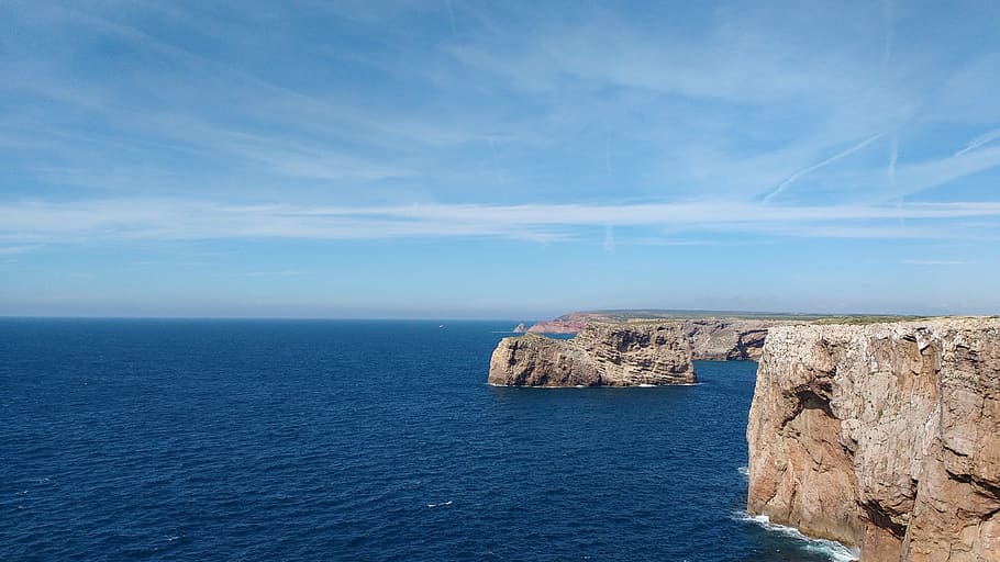 Cable, cliff, costa, mar, vincent, algarve, portugal, sea, horizon over water HD wallpaper