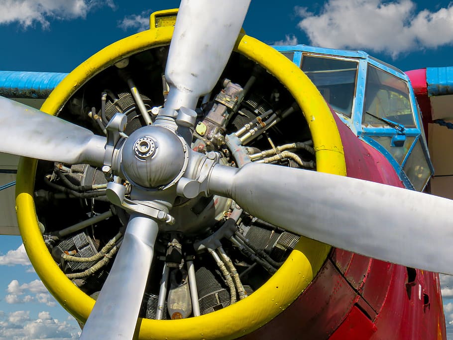 red and gray plane photography, aircraft, double decker, propeller plane HD wallpaper