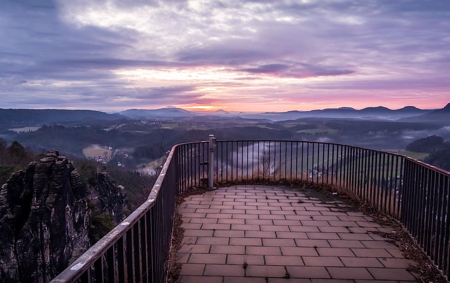 sky, panorama, landscape, nature, dawn, bastei, saxony, sunrise HD wallpaper