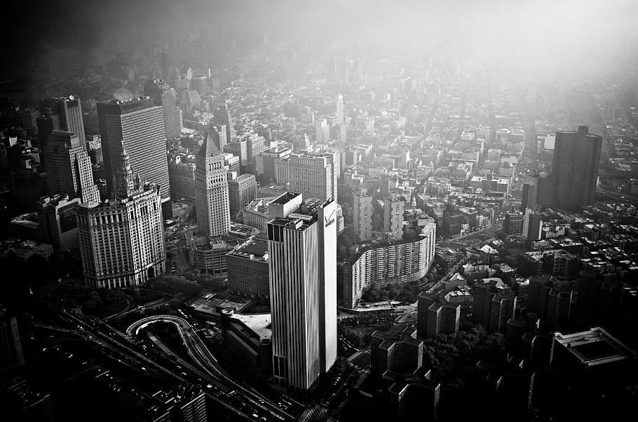 greyscale photography of city, buildings, architecture, cityscape, HD wallpaper