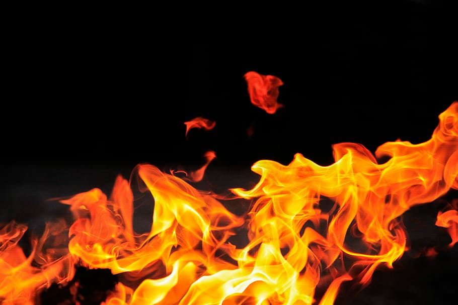 flame illustration, orange flames, fire, burning, dark, night HD wallpaper